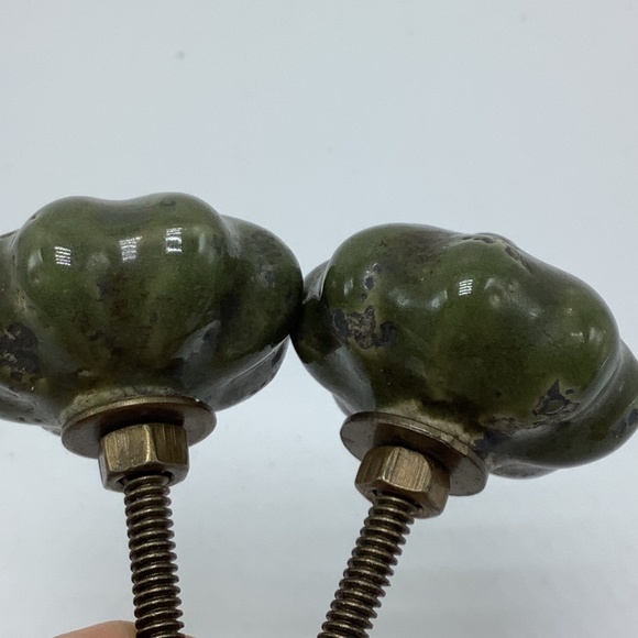 2 Green Ceramic Drawer Pulls Dresser Knobs-Cabinet Knobs-Pumpkin Round - Picture 4 of 5
